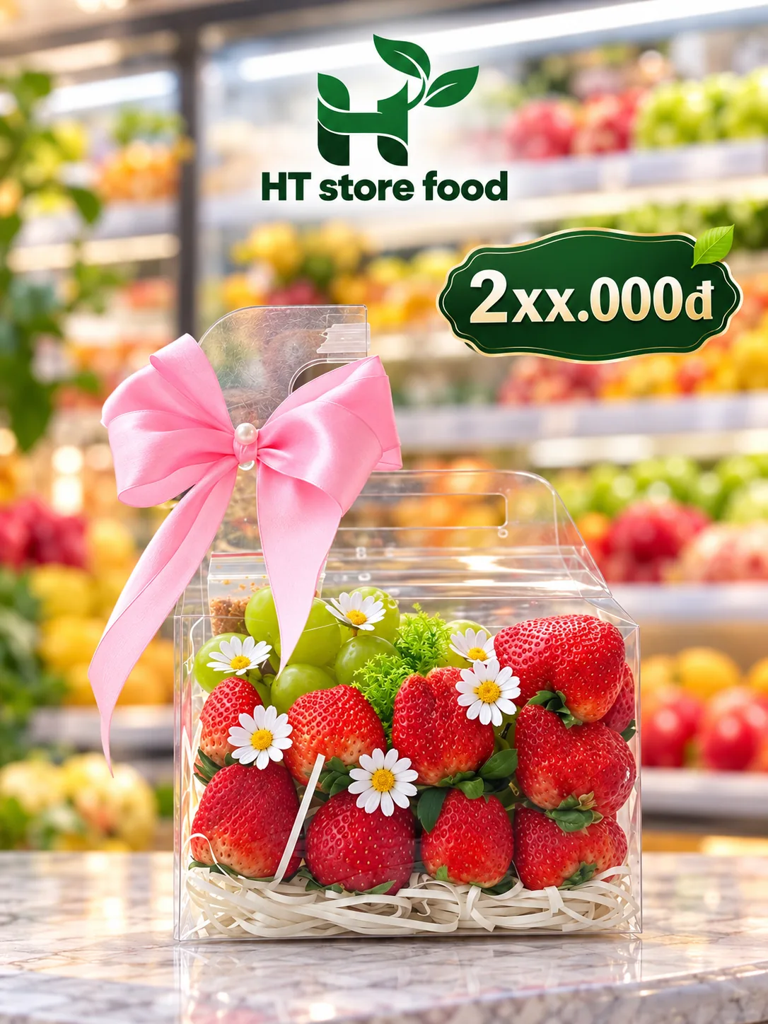 Hộp dâu tây nơ hồng