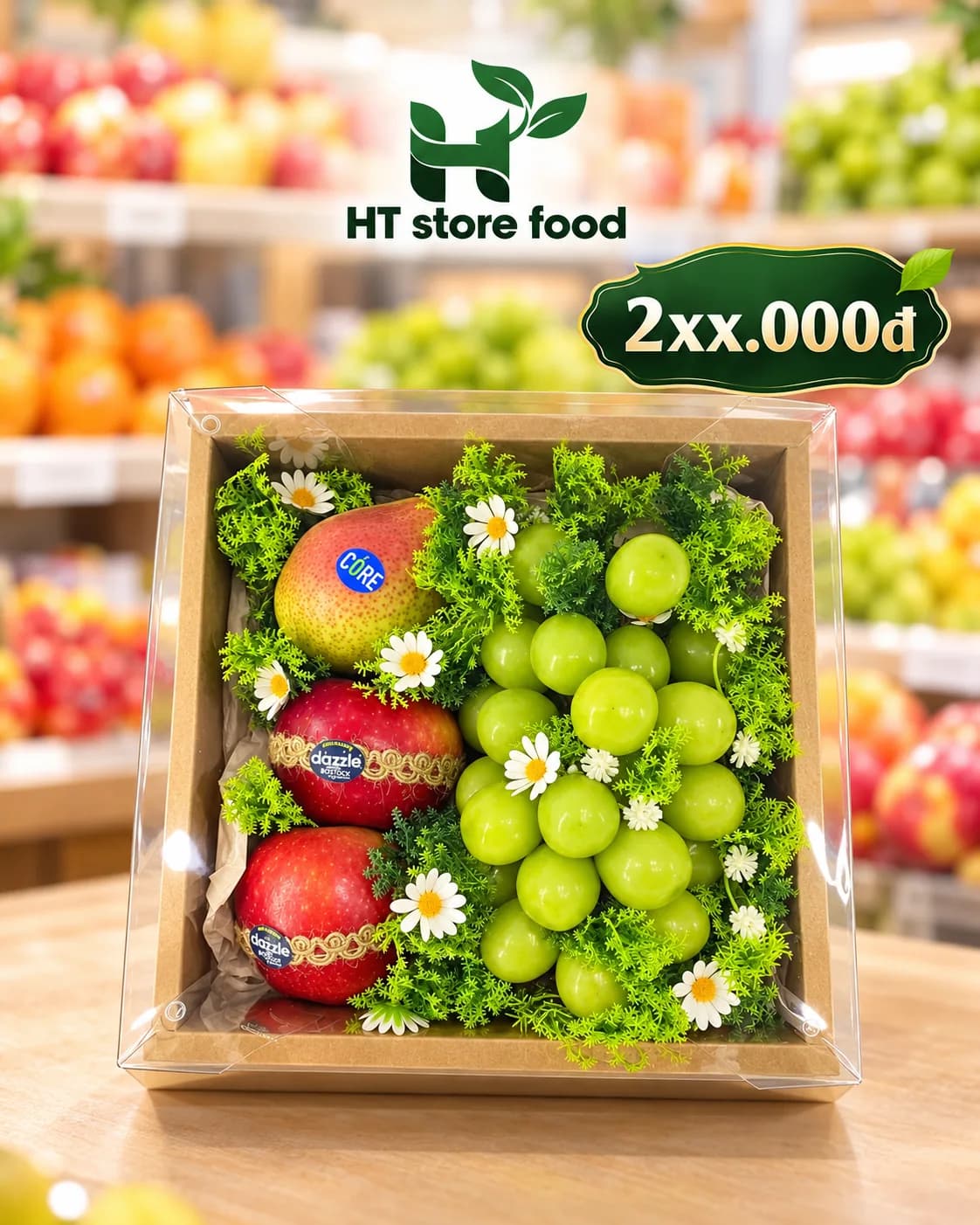 Hộp kraft táo và nho xanh