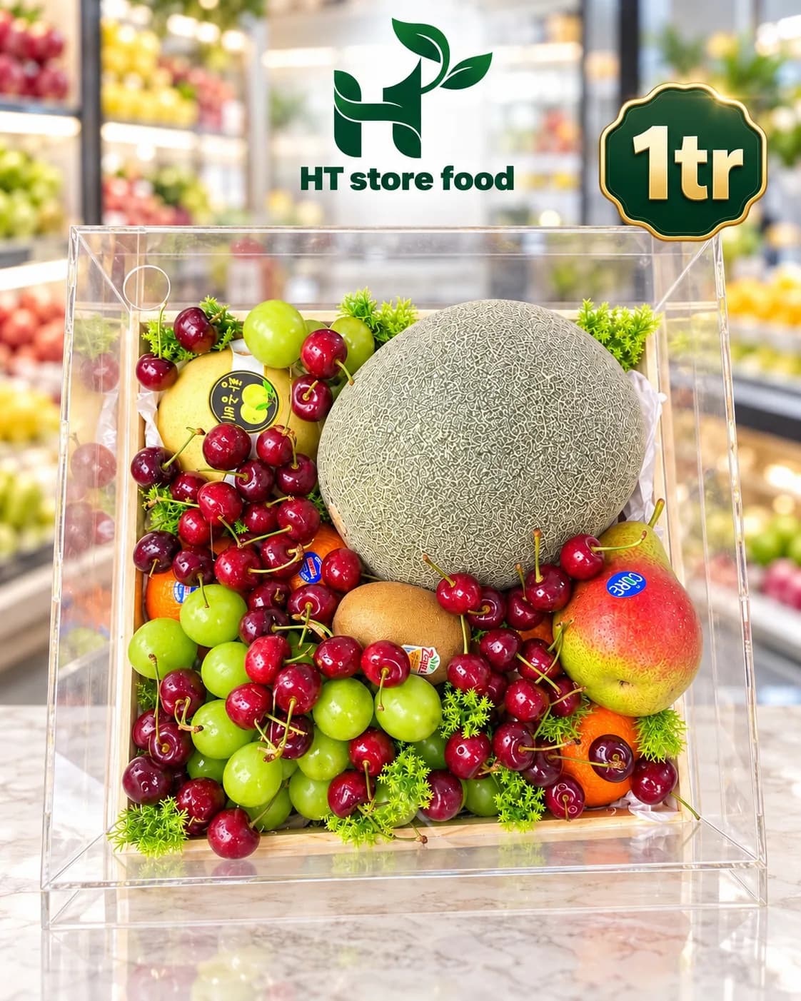 Hộp trong suốt dưa lưới và cherry